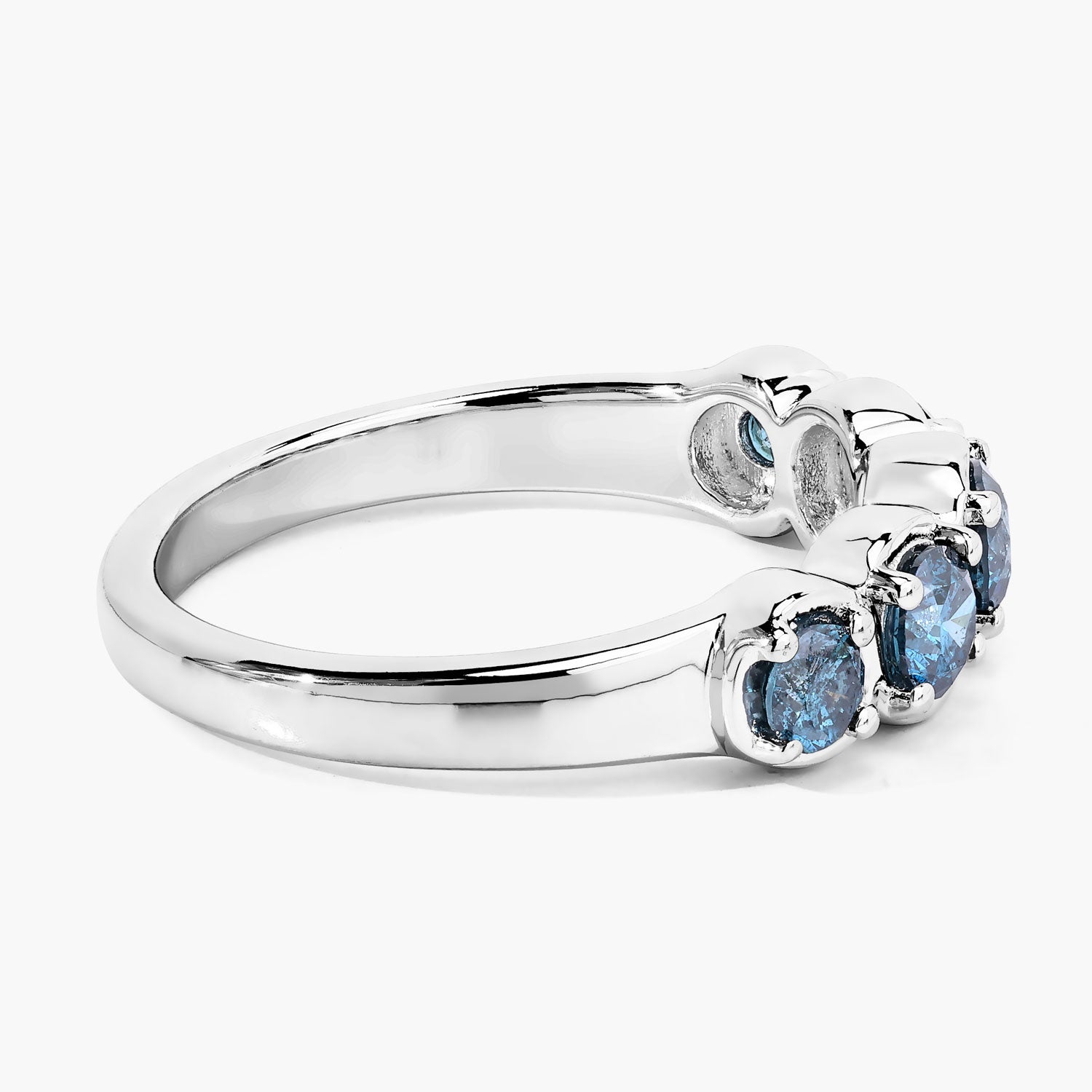 0.75 Cttw Round Teal Blue Diamond Rhodium Plated Silver S-Curve Five Stone Half Eternity Ring