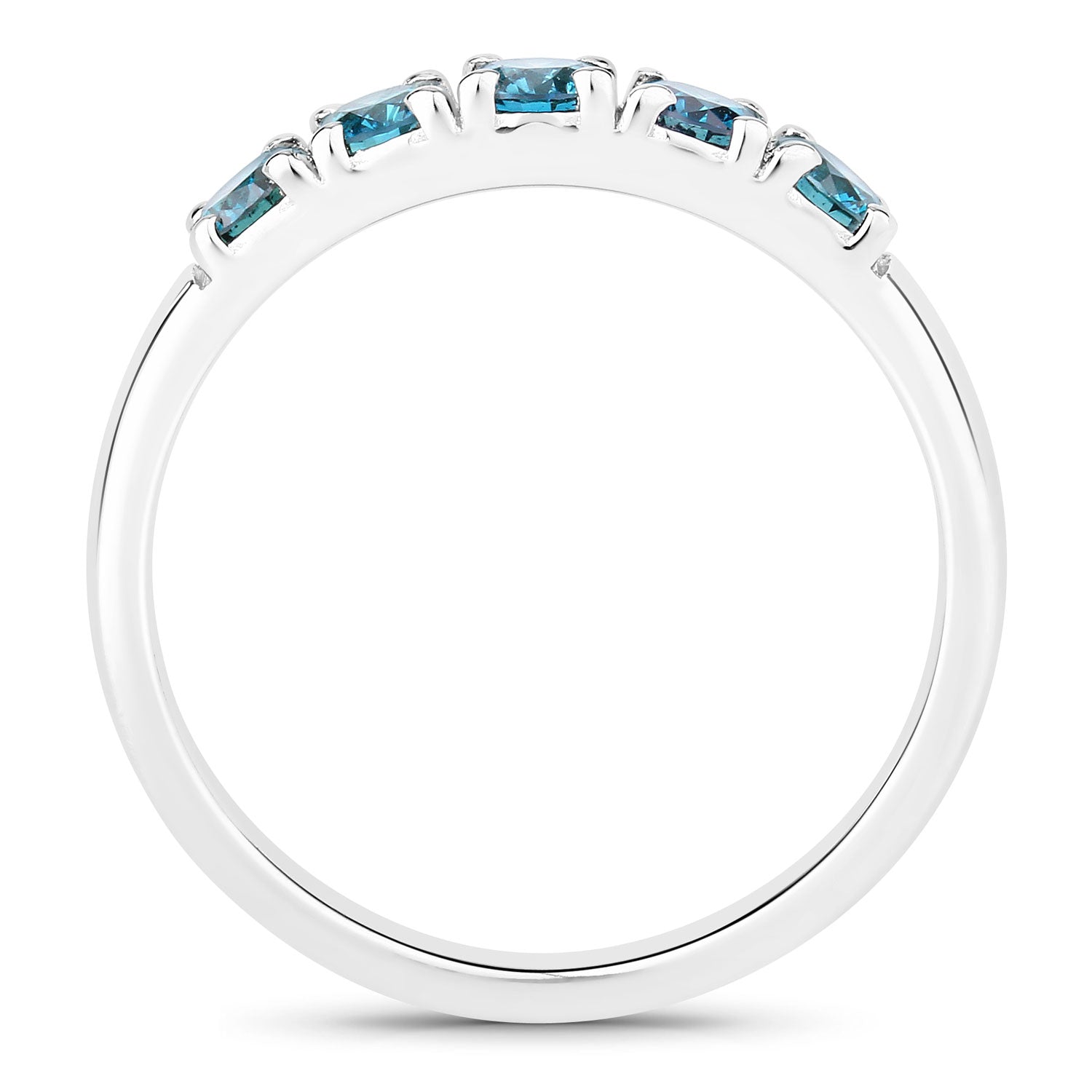 0.76 Cttw Round Teal Blue Diamond Rhodium Over Silver Five Stone Band Ring