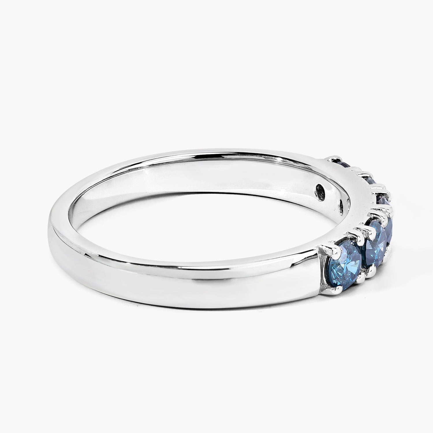 0.76 Cttw Round Teal Blue Diamond Rhodium Over Silver Five Stone Band Ring