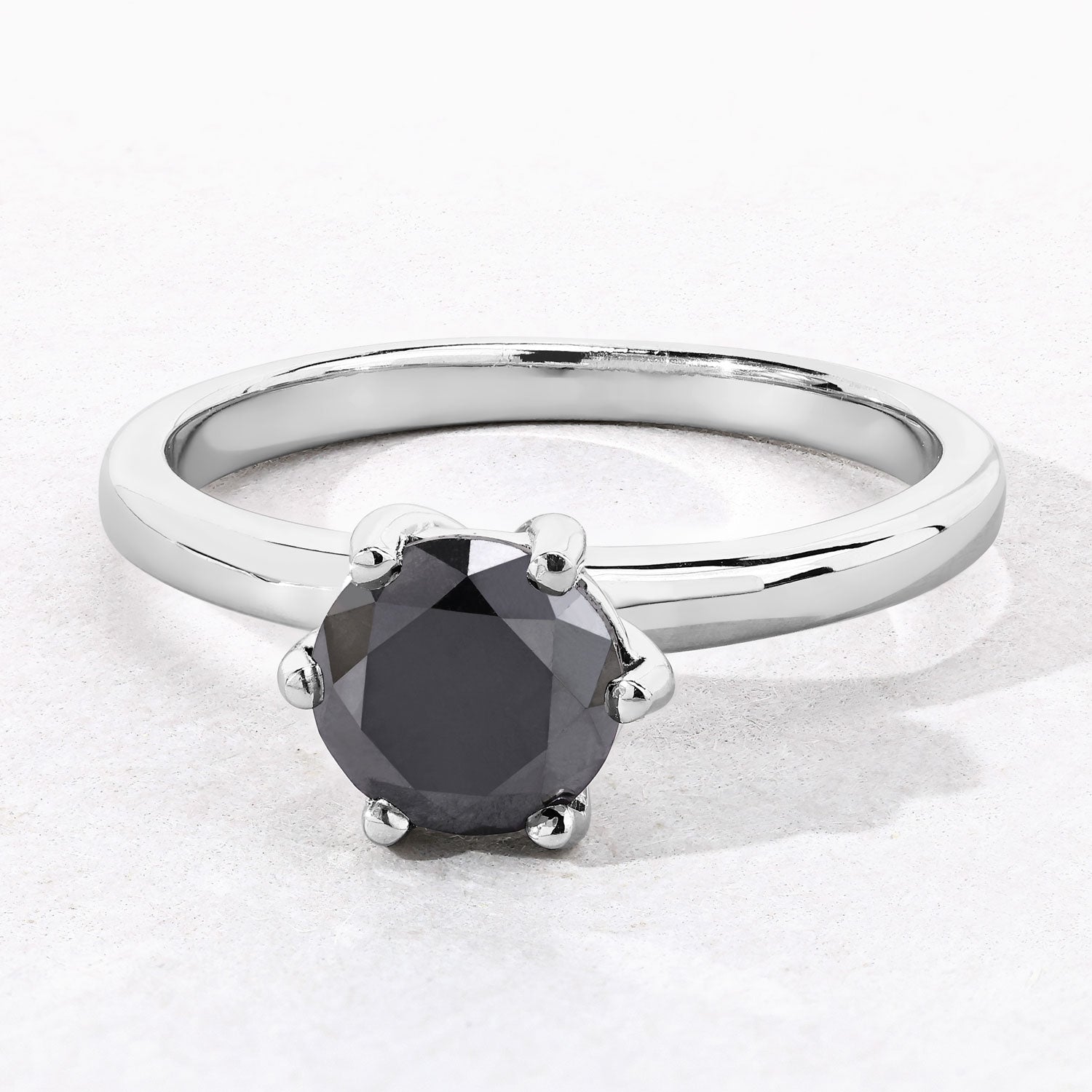 1.52 Cttw Round Black Diamond Rhodium Plated Silver Solitaire Ring