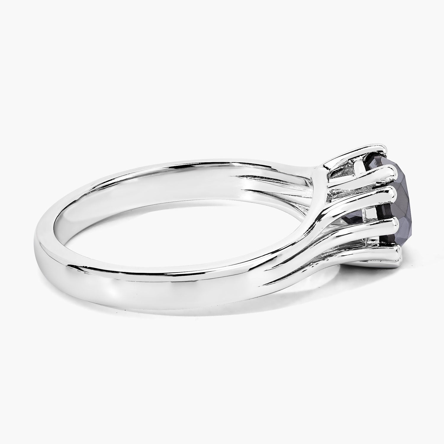1.58 Cttw Round Black Diamond Rhodium over Silver Fluted Shoulder Solitaire Ring