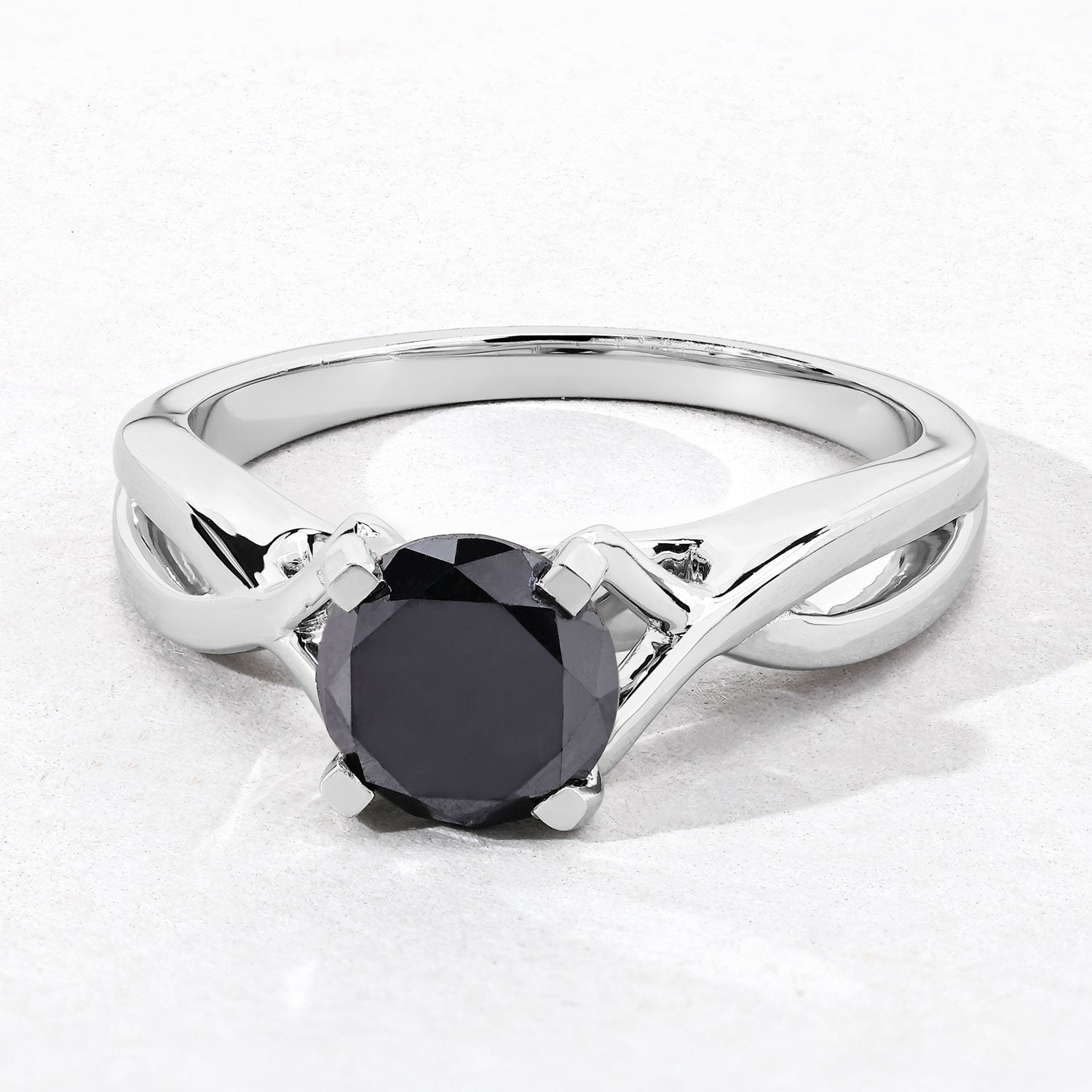 1.59 Cttw Round Black Diamond Rhodium over Silver Twist Solitaire Ring