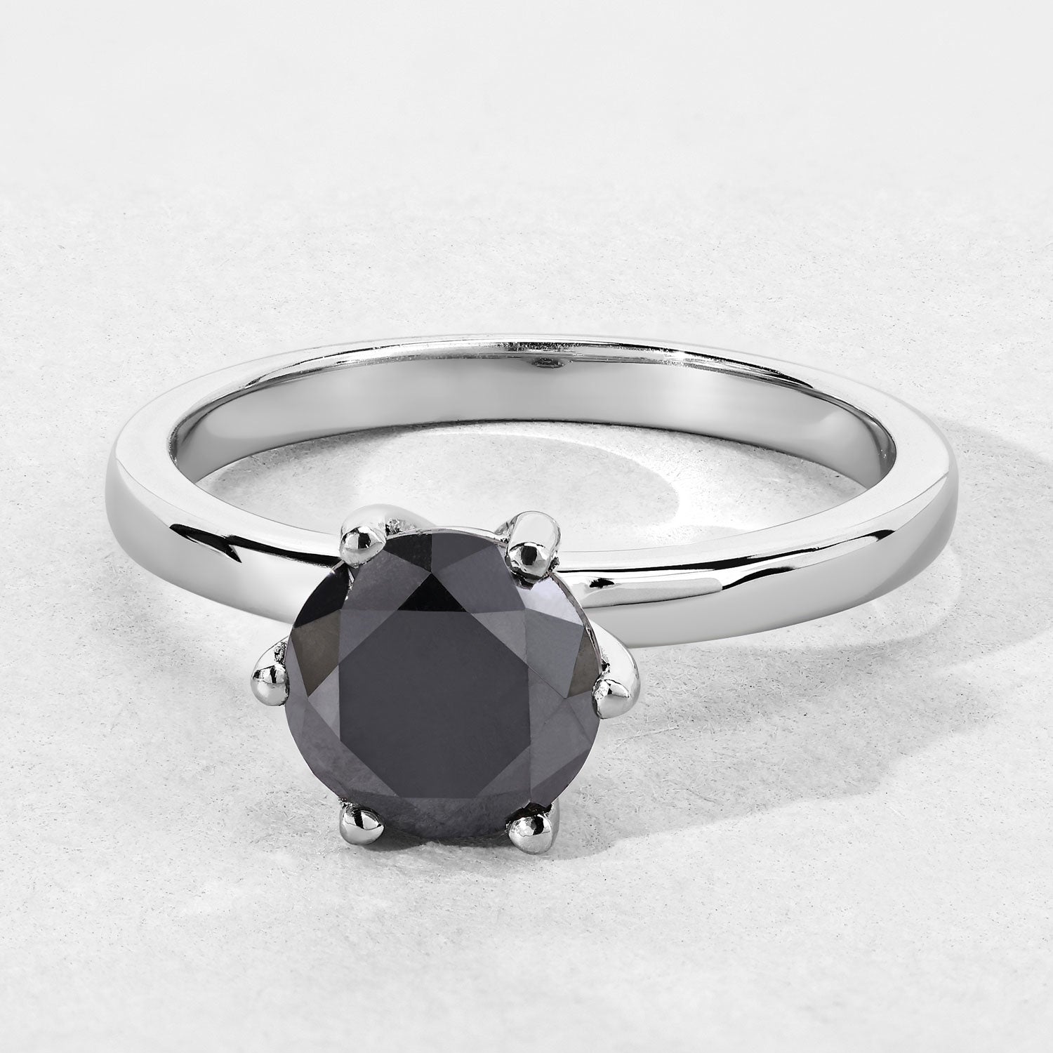 1.81 Cttw Round Black Diamond Rhodium over Silver Solitaire Ring