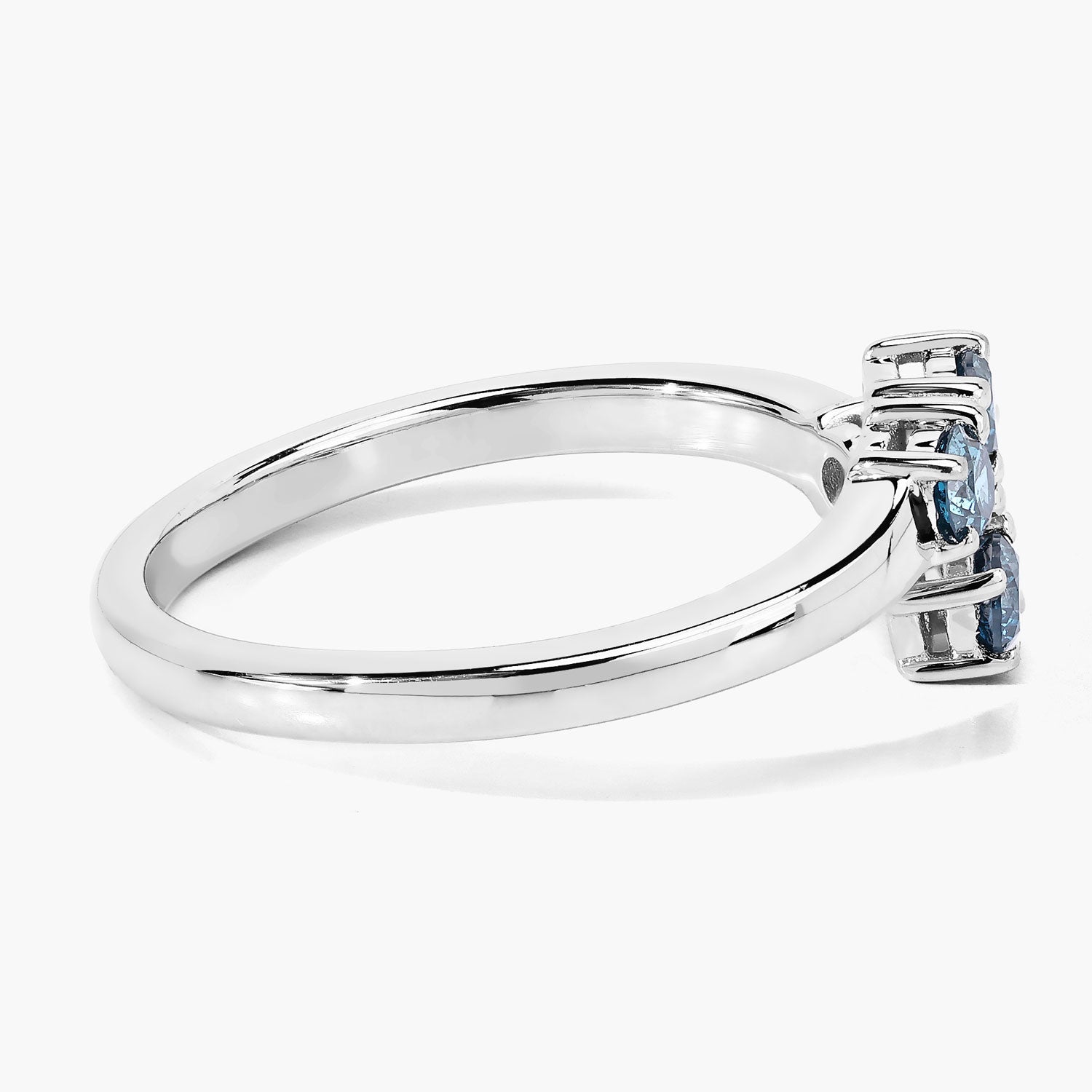 0.48 Cttw Round Teal Blue Diamond Rhodium Plated Silver Bypass Open Cuff Ring