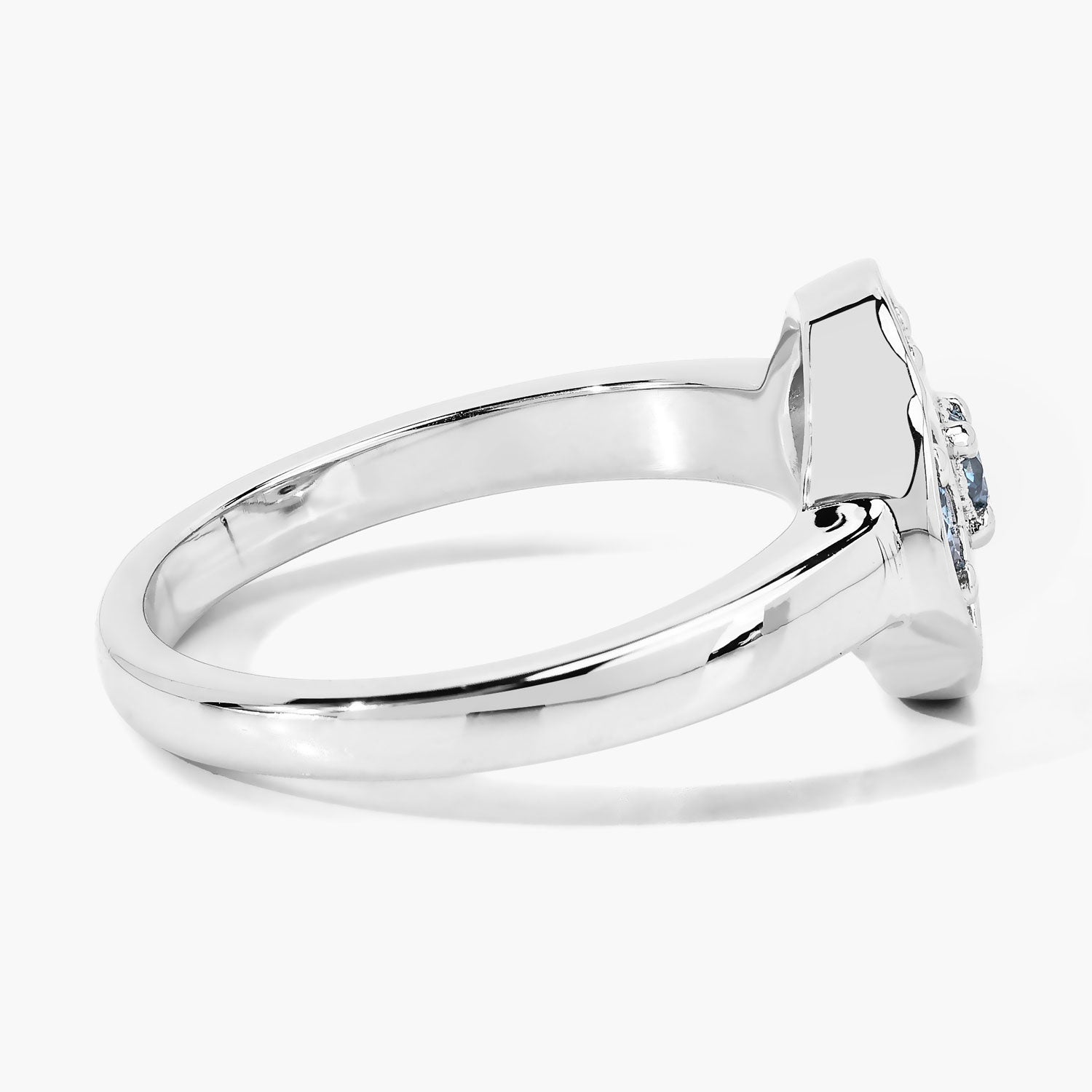 0.48 Cttw Round Teal Blue Diamond Rhodium Plated Silver Disc Cluster 5 Stone Ring
