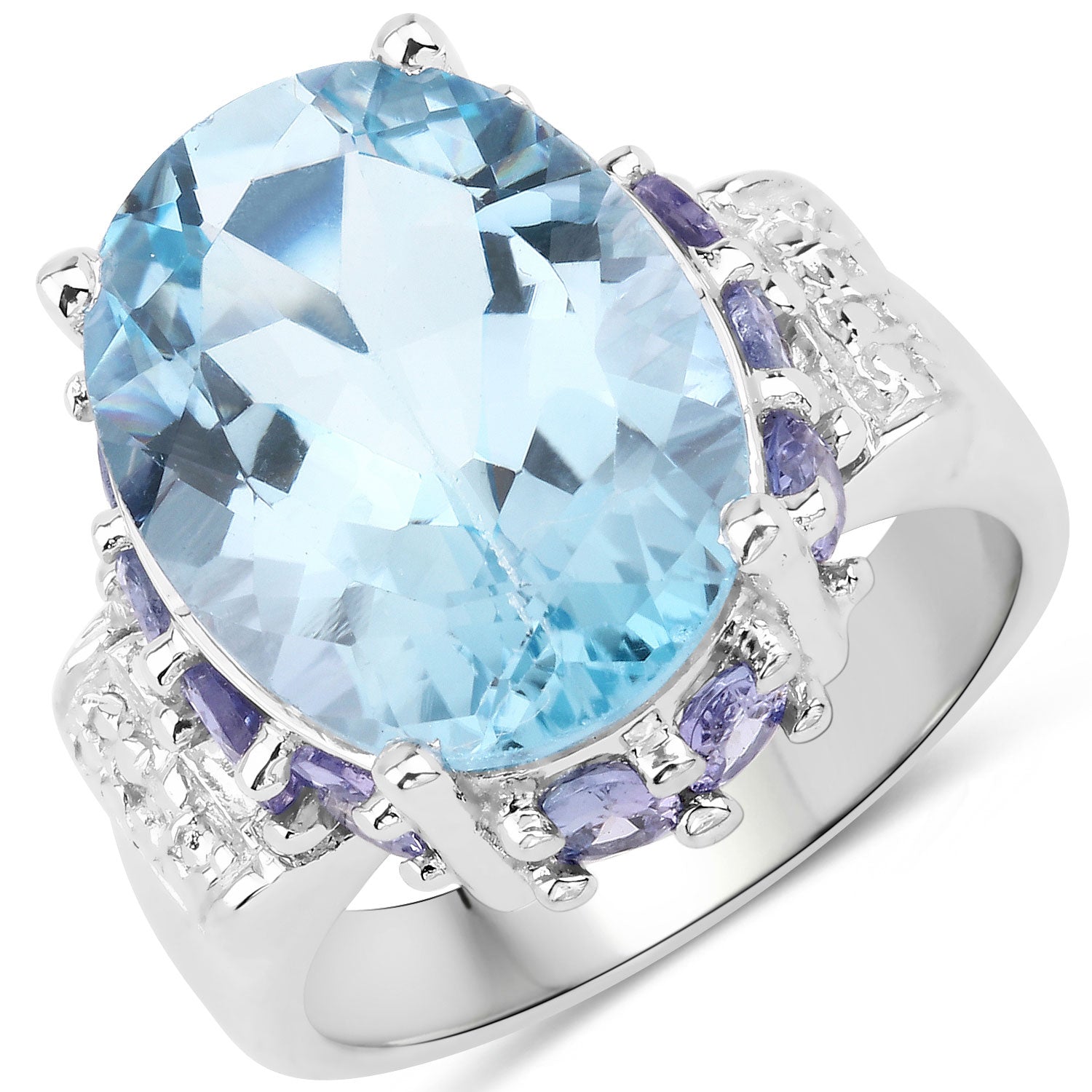 13.29 Cttw Oval Blue Topaz Rhodium over Silver Halo Cocktail Ring