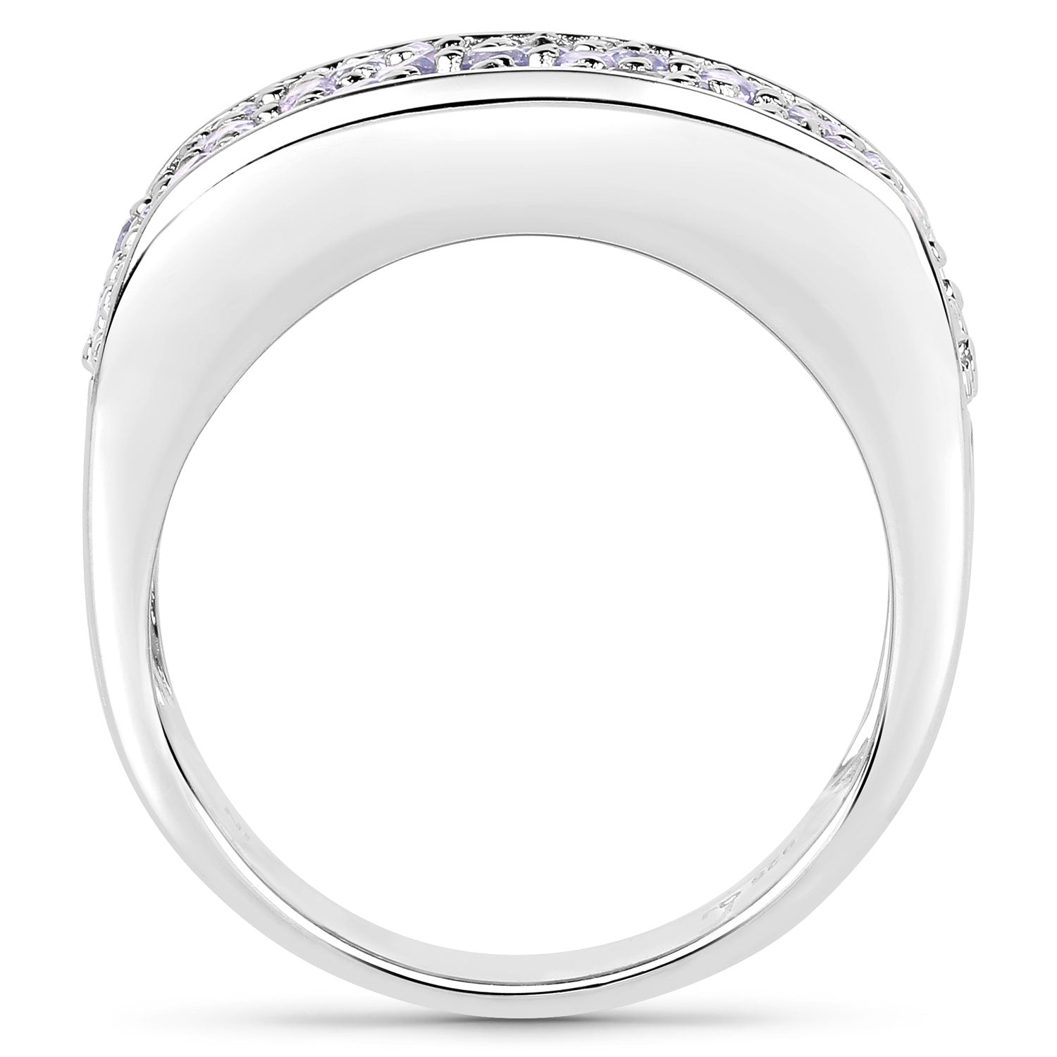 1.42 Cttw Round Violet Tanzanite Pavé Rhodium over Silver Multi Row Wide Band Ring