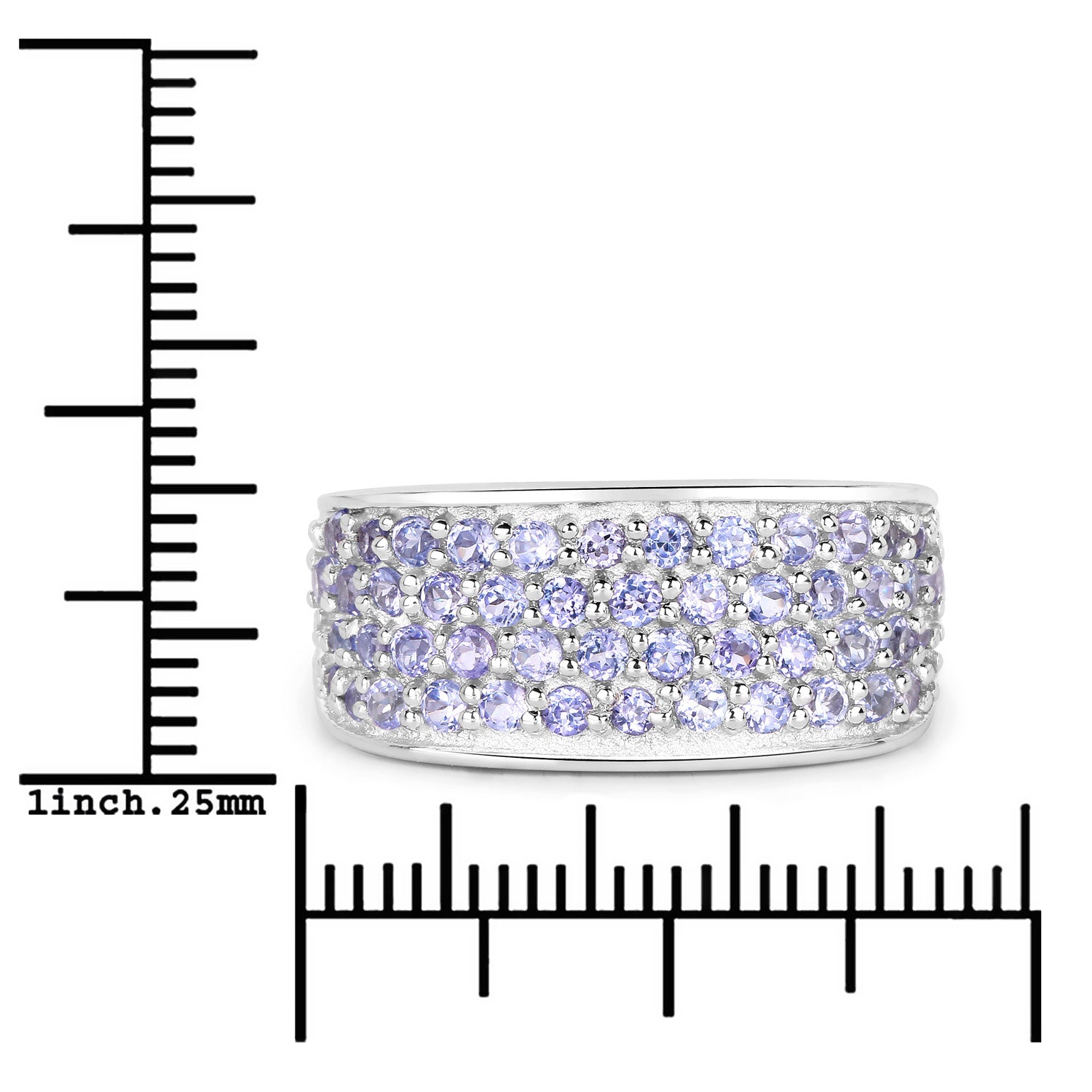 1.42 Cttw Round Violet Tanzanite Pavé Rhodium over Silver Multi Row Wide Band Ring