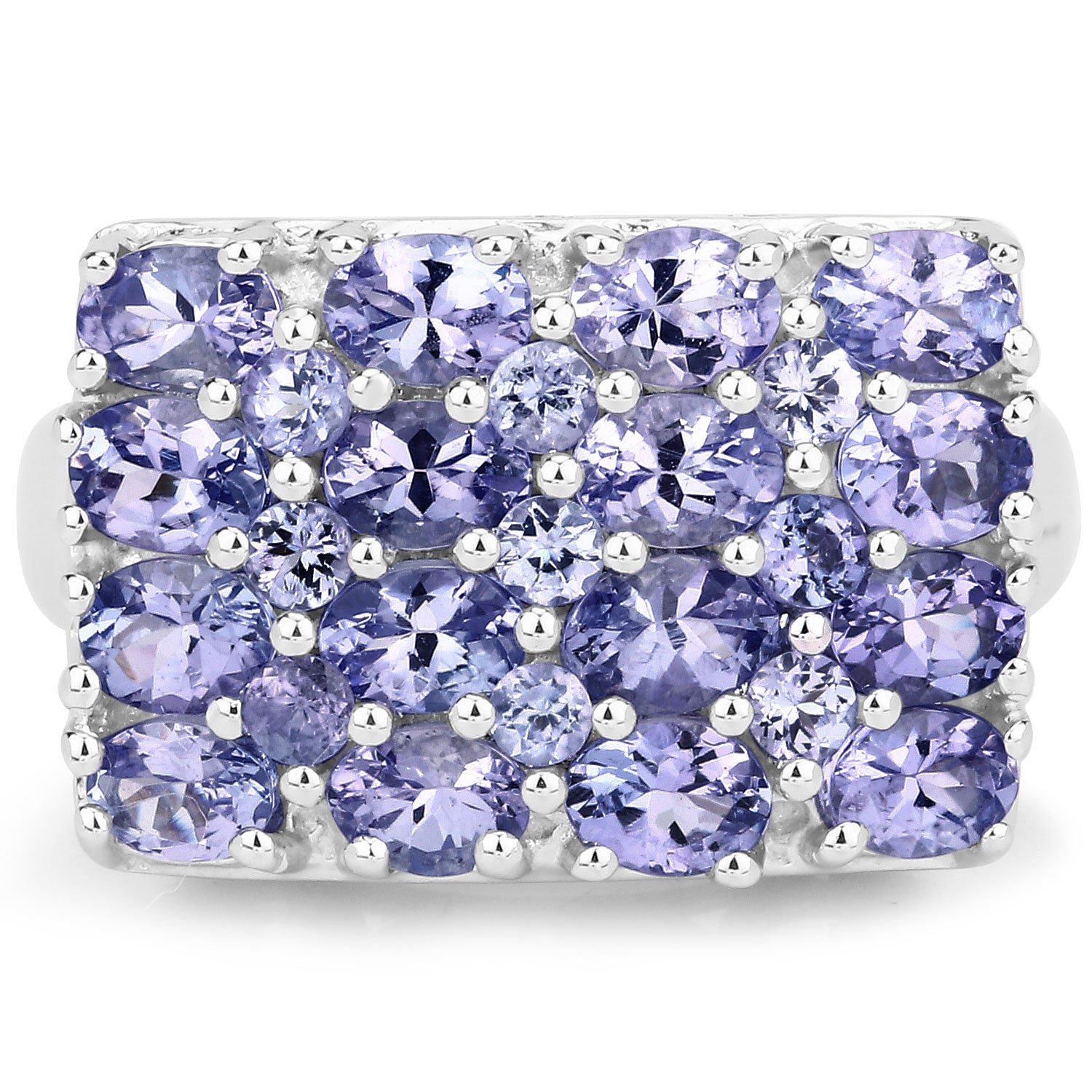 3.04 Cttw Oval Violet Tanzanite Rhodium over Silver Rectangular Cluster Ring