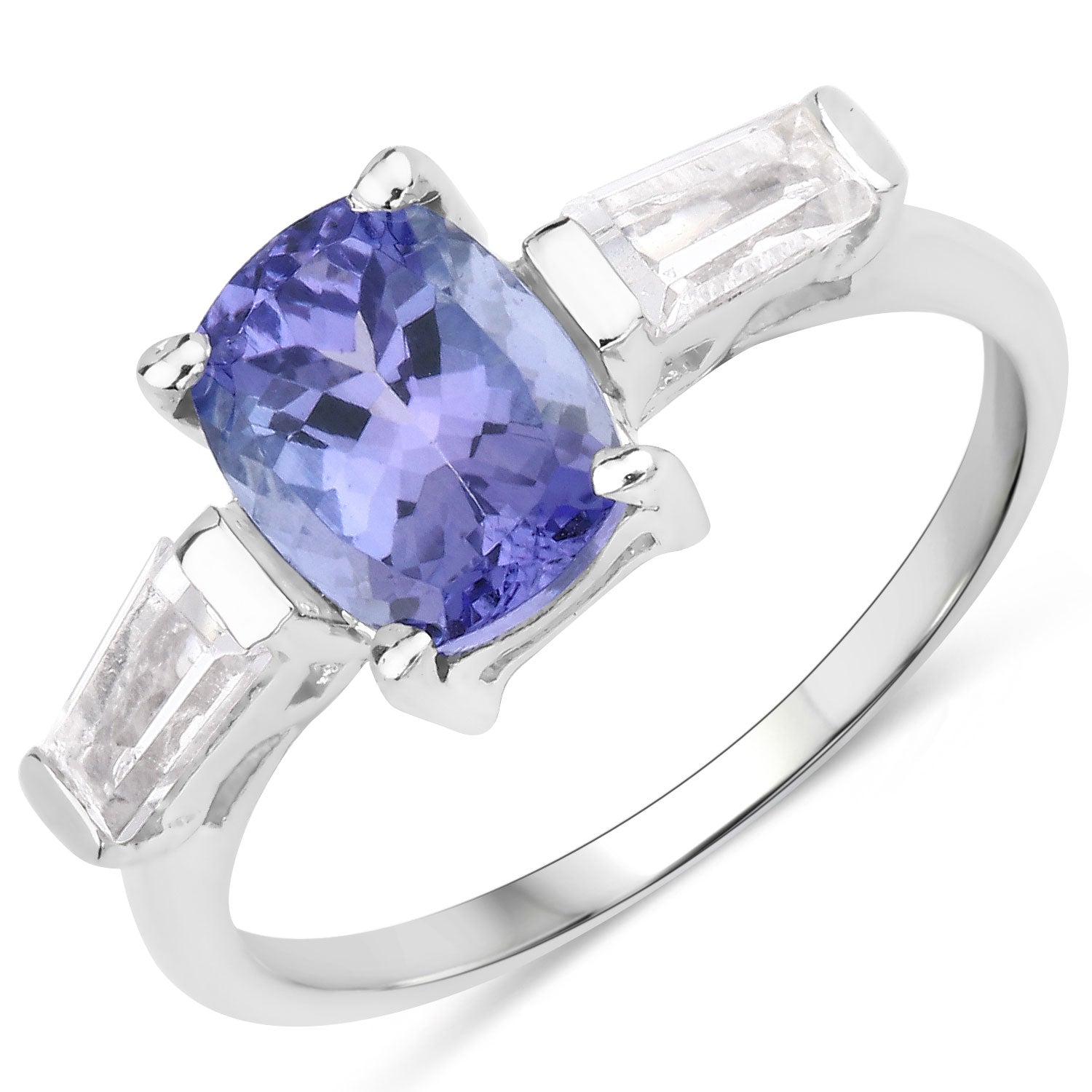 2.00 Cttw Cushion Violet Tanzanite Rhodium over Silver 3-Stone Ring