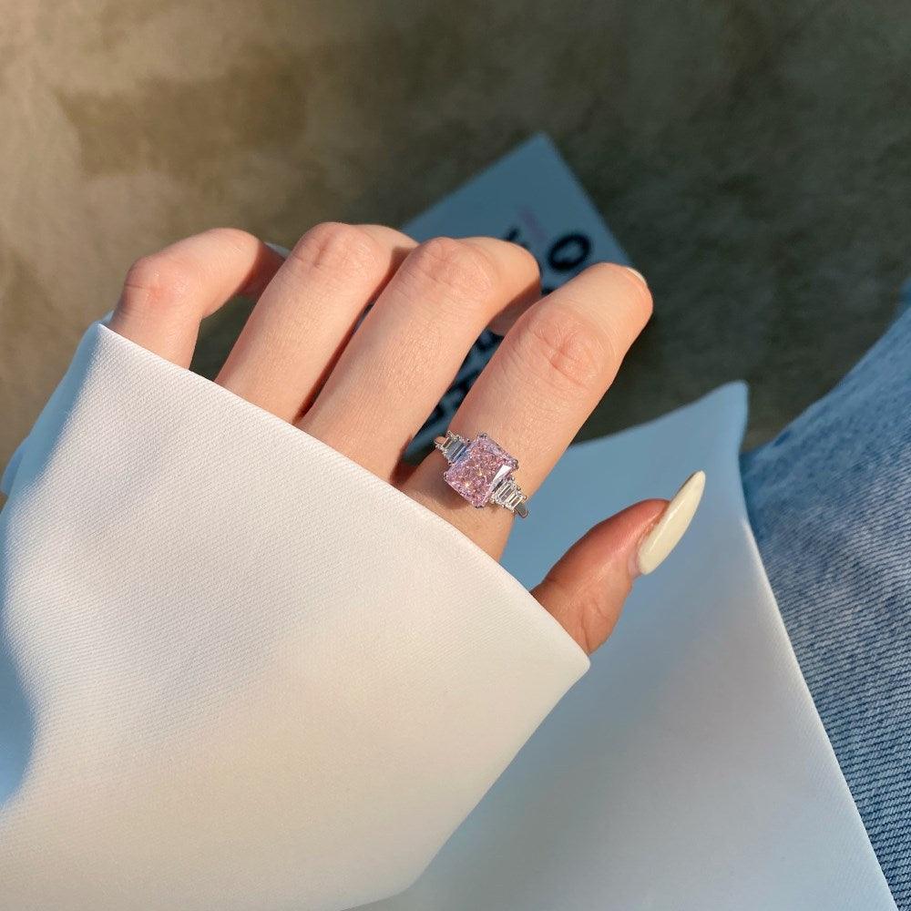 Pink Cz Ring Zircon Engagement Ring - FineColorJewels