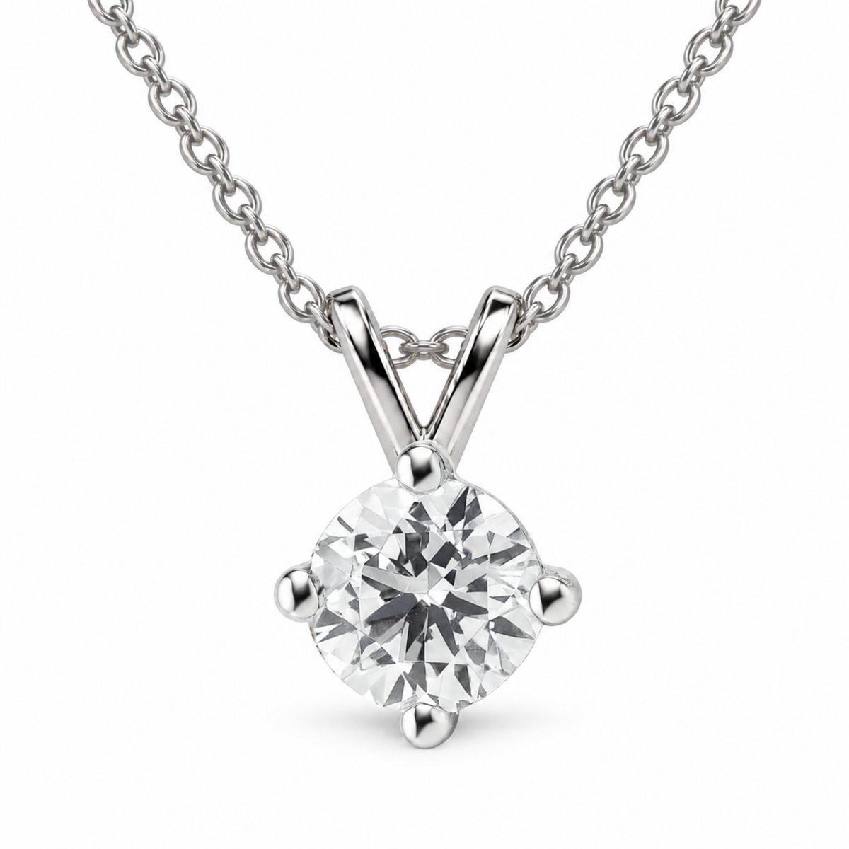 IGI Certified Round Lab Grown Diamond Rhodium Over Silver Solitaire Necklace