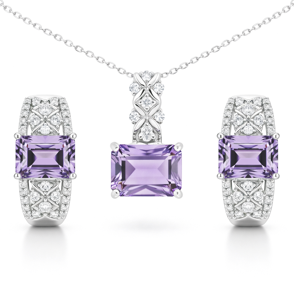 Natural Amethyst Sterling Silver Jewelry Set