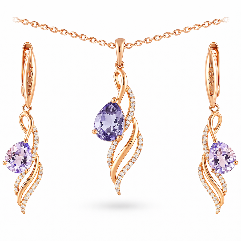Natural Purple Amethyst Twisted Silver Jewelry Set