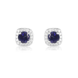 Natural Sapphire Halo Earrings ,Sapphire Halo Earrings - FineColorJewels