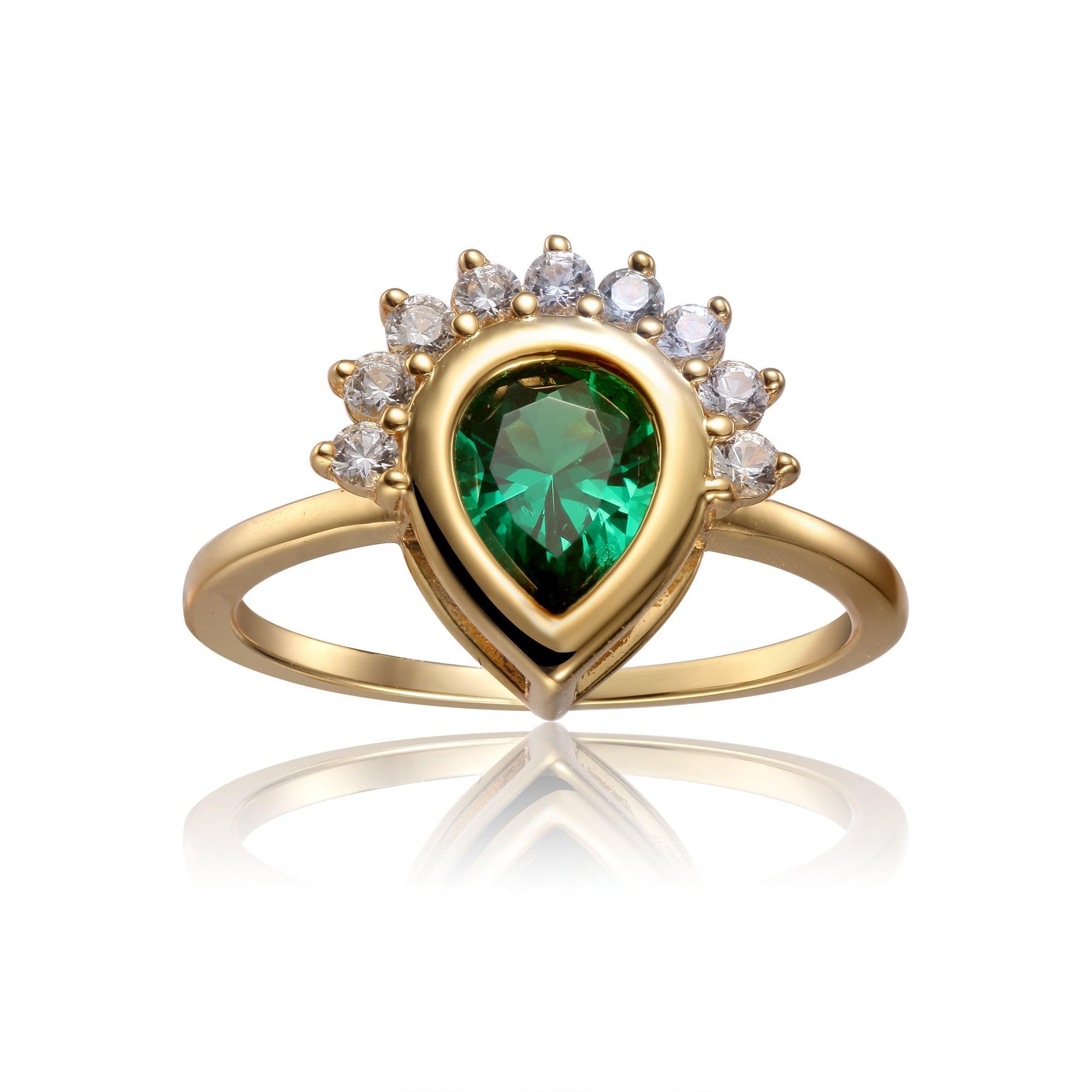 Chrome Diopside Ring, Pear Cut Engagement Ring, Green Bezel Tear Drop Ring with White Sapphire, Sterling Silver Ring, Gift for mom