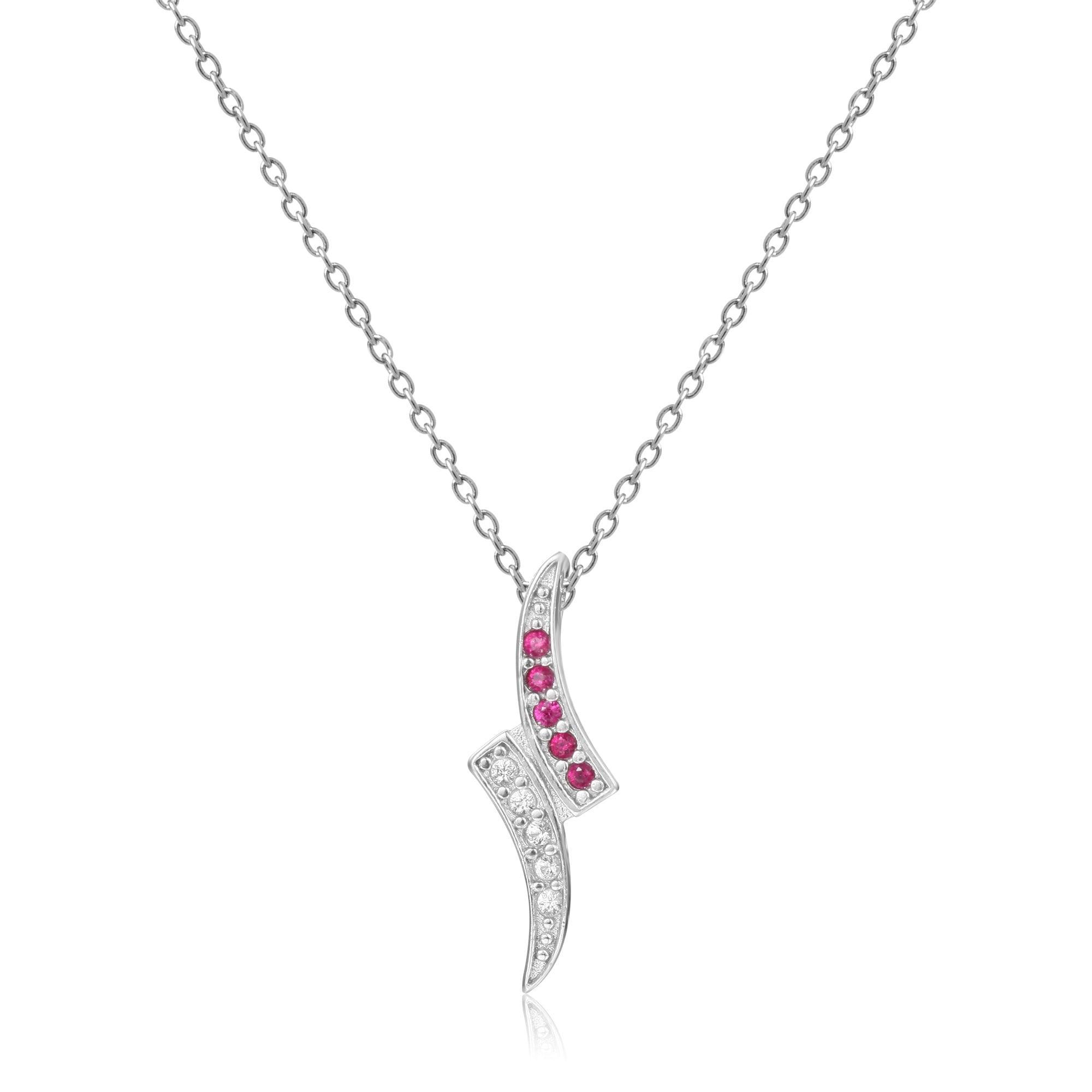 Petite Round cut Genuine Ruby Pendant Necklace with White Sapphire - FineColorJewels