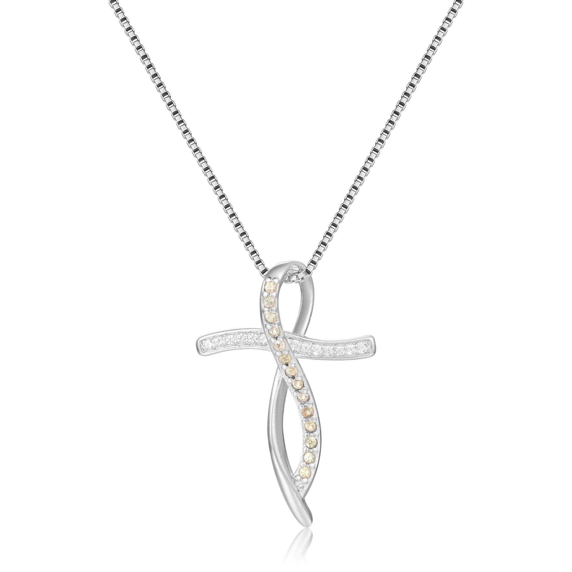 Yellow Sapphire Cross Necklace - FineColorJewels
