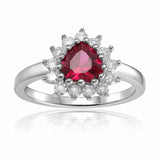  Sterling Silver Statement Red Heart Gemstone Ring Ruby Diamond Heart Shaped Ring - FineColorJewels