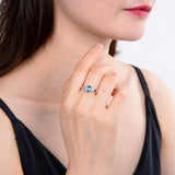 model wearing topaz ring, natural topaz ring design, square topaz ring design, healing gemstone ring