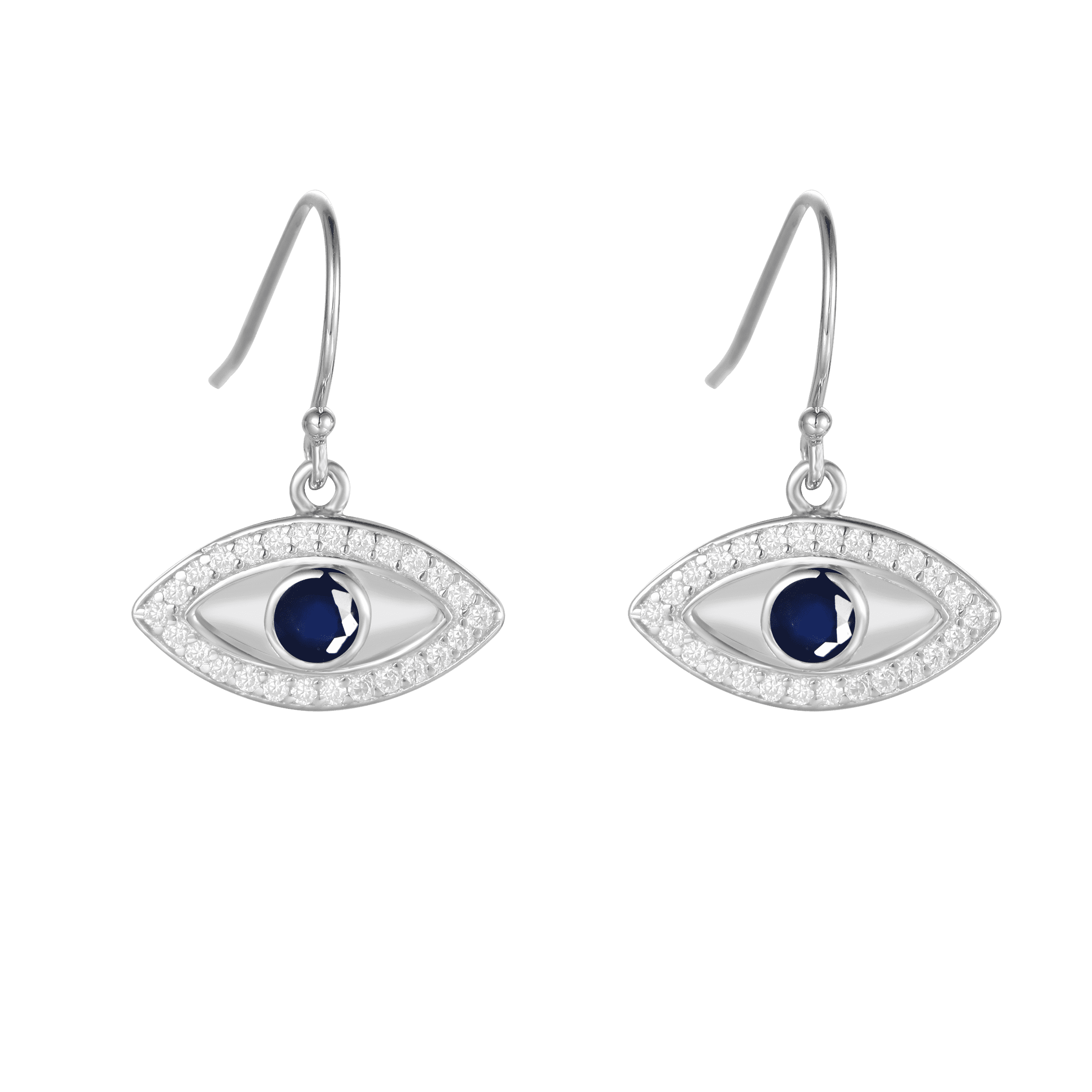 Outlets Sterling Silver Evil Eye Earrings Set With Sapphire Blue and Clear Cubic Zirconia Stones