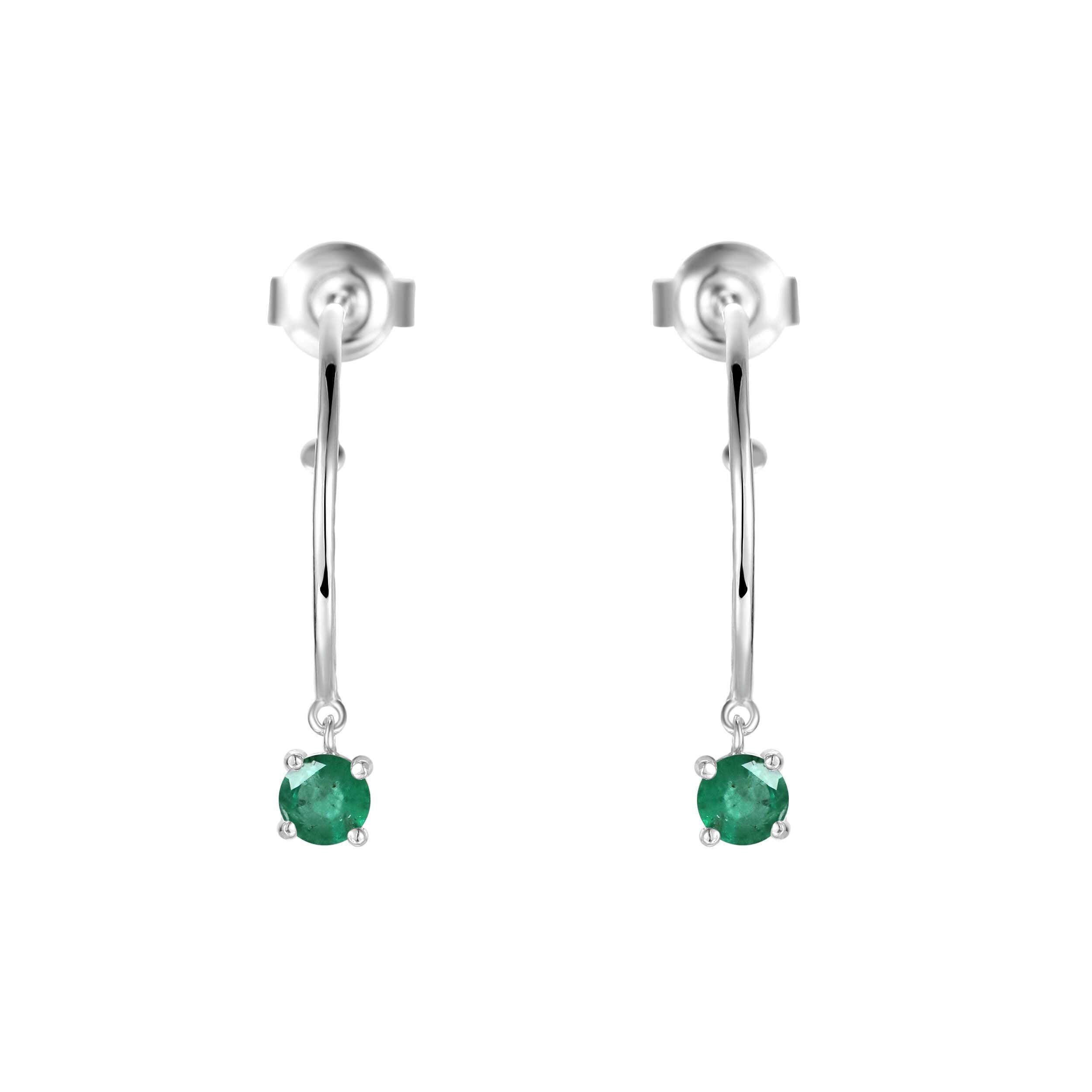 Genuine Emerald Dainty Round Hoop Earrings Green Emerald Hoop Earrings