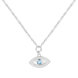 Natural Blue Topaz Rhodium Plated Evil Eye Necklace