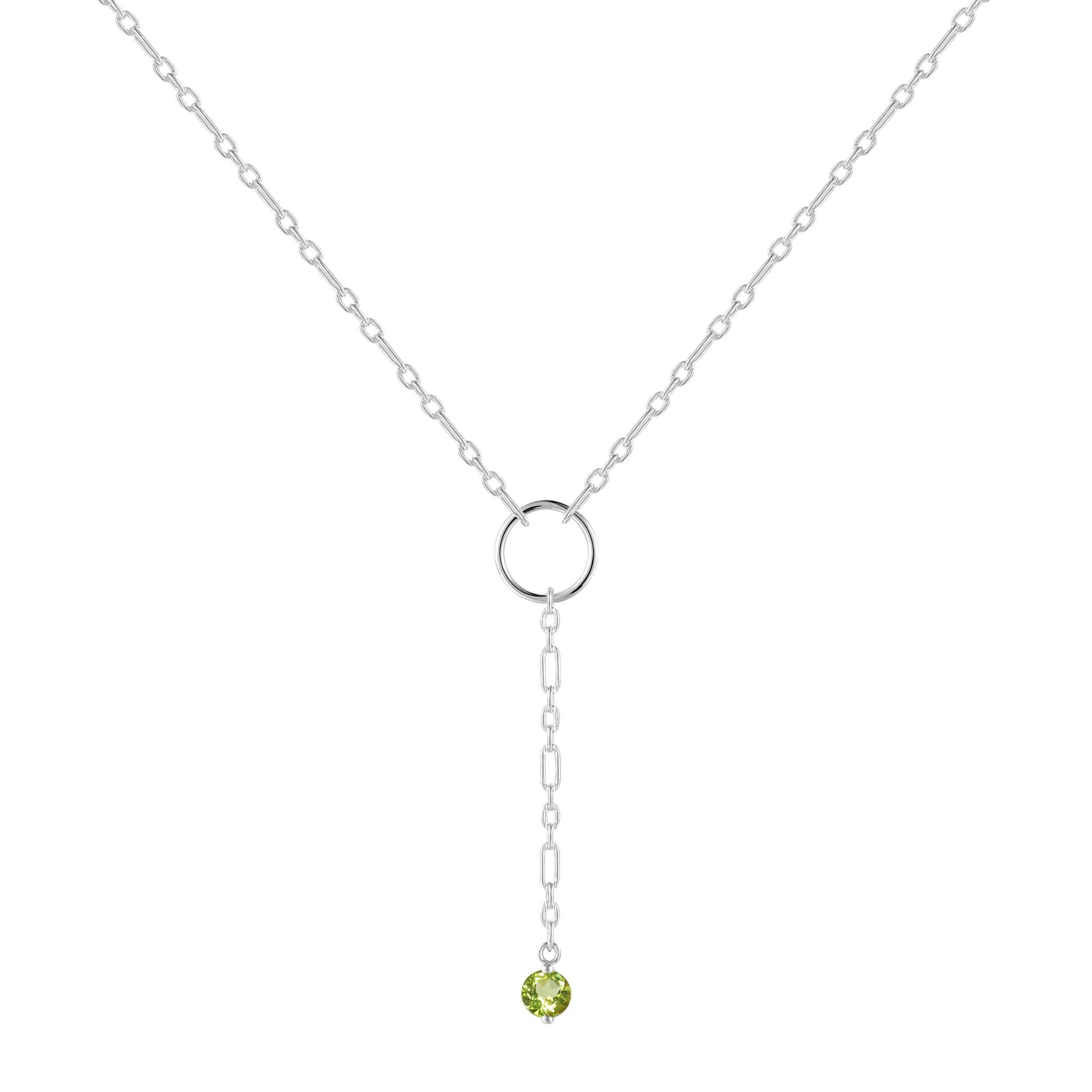 Natural Peridot Dainty Round Rhodium Necklace Natural Peridot Y Pendant Necklace Dainty Chain Necklace