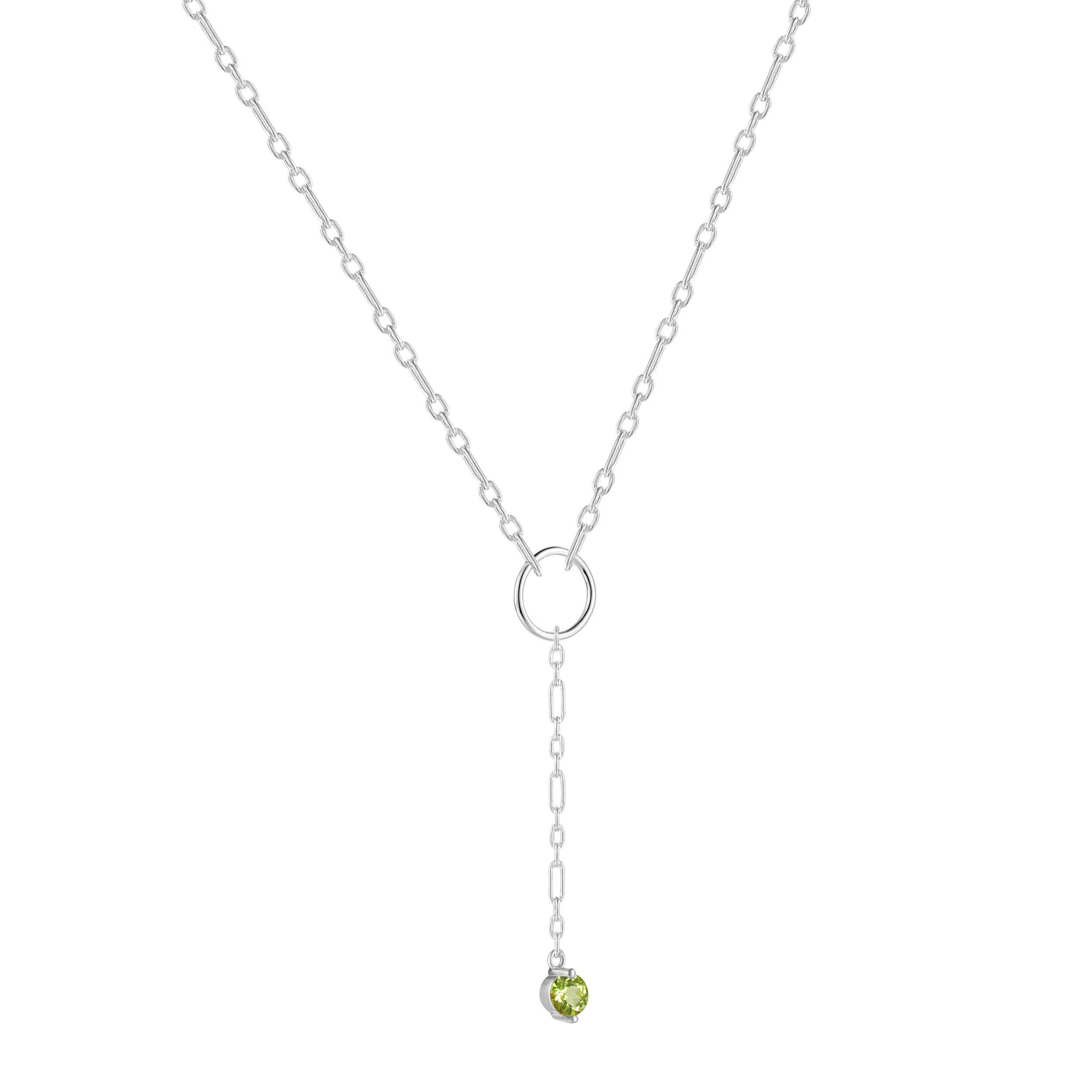 Natural Peridot Y Pendant Necklace Dainty Chain Necklace Rhodium Plated Silver Necklace Fashion Jewelry for Teens