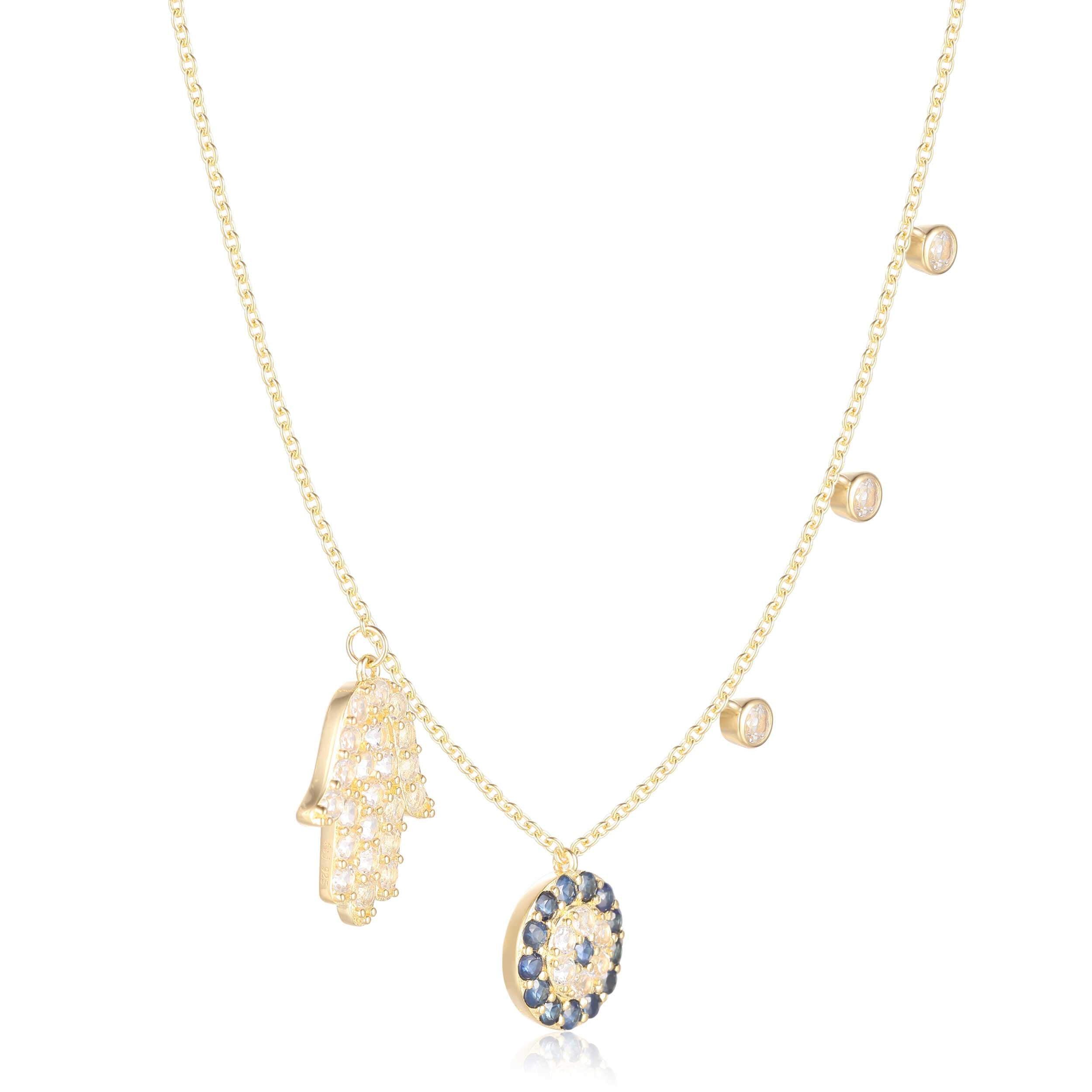 evil eye necklace hamsa necklace sapphire necklace evil eye sapphire evil eye classic evil eye gold evil eye hamsa pendant gemstone hamsa evil eye hamsa summer jewelry protection jewelry gift from daughter Hamsa & Evil Eye Necklace Gold Plated Blue Sapphire Charm Necklace