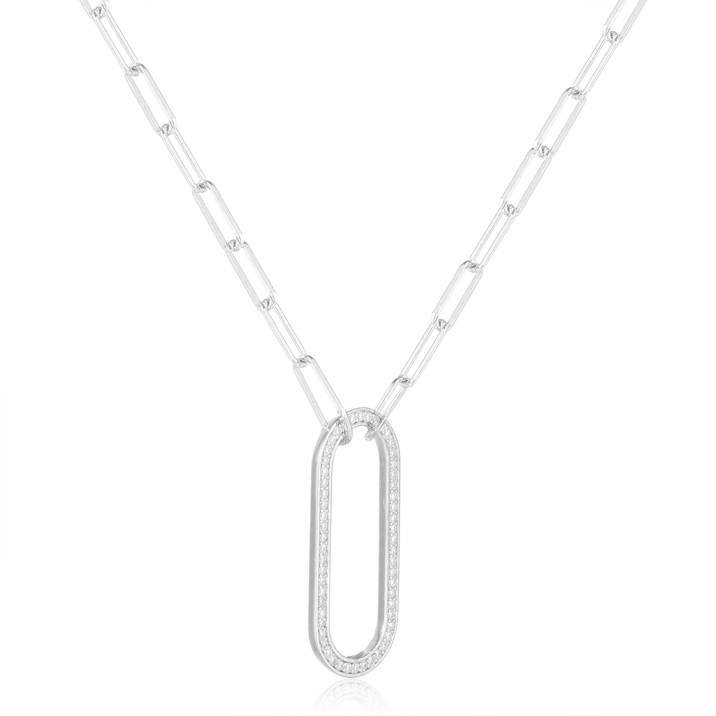 Oval Necklace Moissanite Open Bar Pendant Necklace Sterling Silver Moissanite Pendant - FineColorJewels