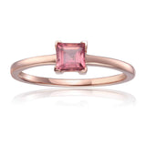 Genuine Pink Tourmaline Rose Gold Plated Ring, Square Pink Solitaire Ring, October Birthstone Ring For Women, Affordable Jewelry Gift For Mom