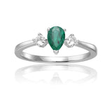 Emerald Three Stone Teardrop Ring, Pear shape three stone ring wih moissanite, Round and pear shape ring, natural emerald ring