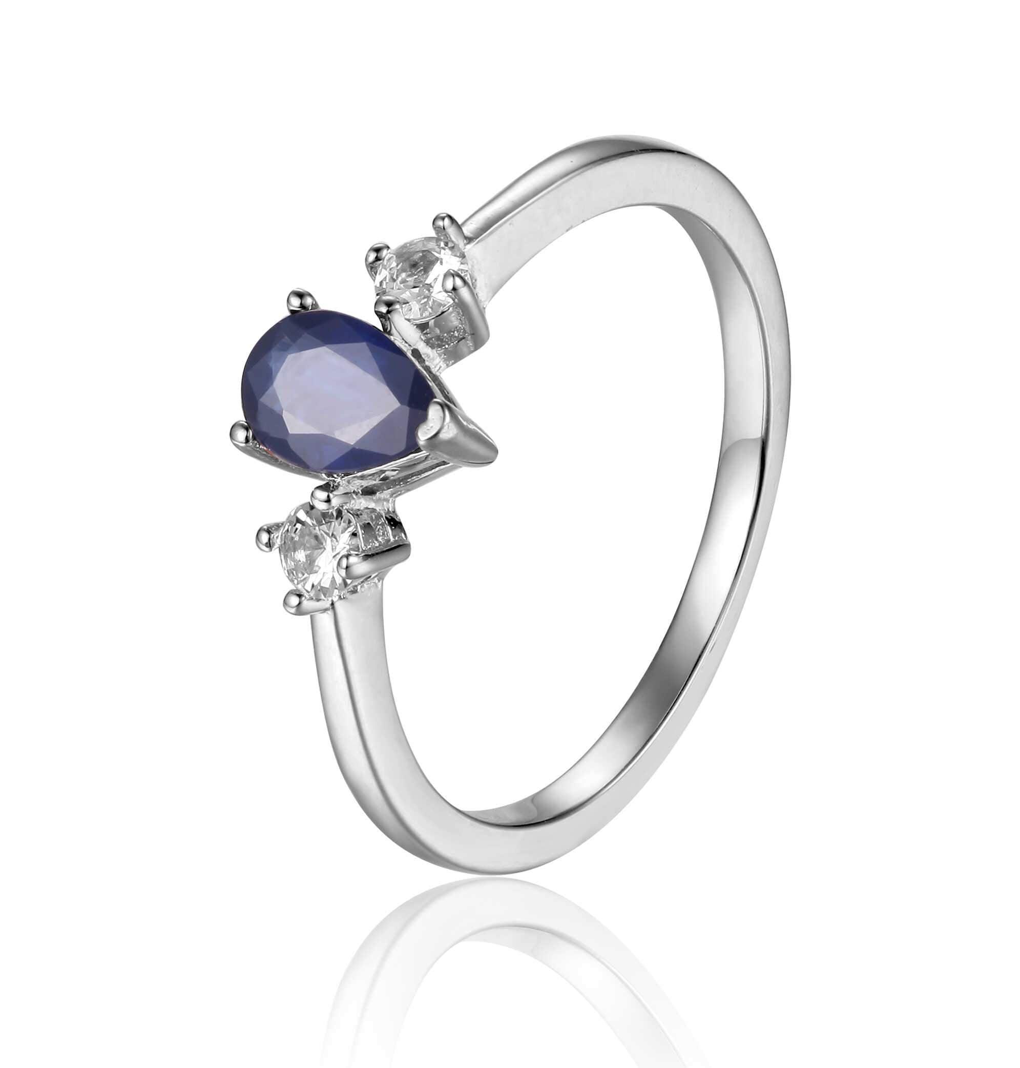 Rose Gold Plated Three Stone Teardrop Blue Sapphire Ring: