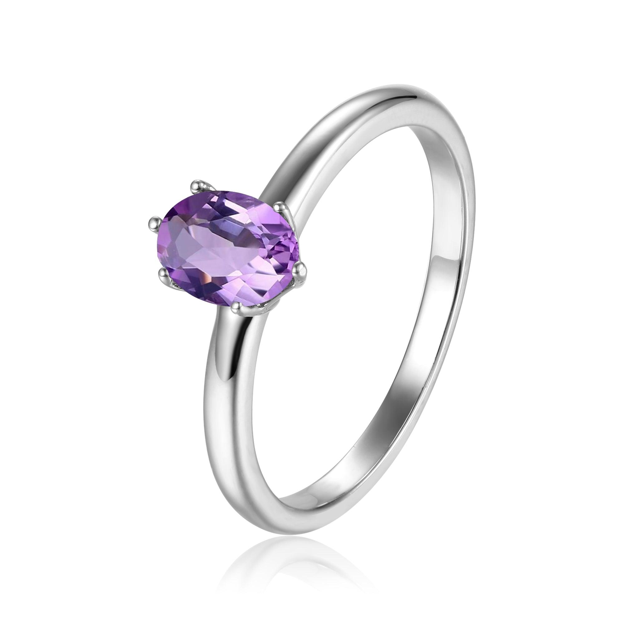 Amethyst Solitaire Ring – FineColorJewels