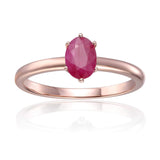 Oval Shaped Solitaire Ring, Genuine Ruby center stone, Rose Gold Plated Sterling Silver Band