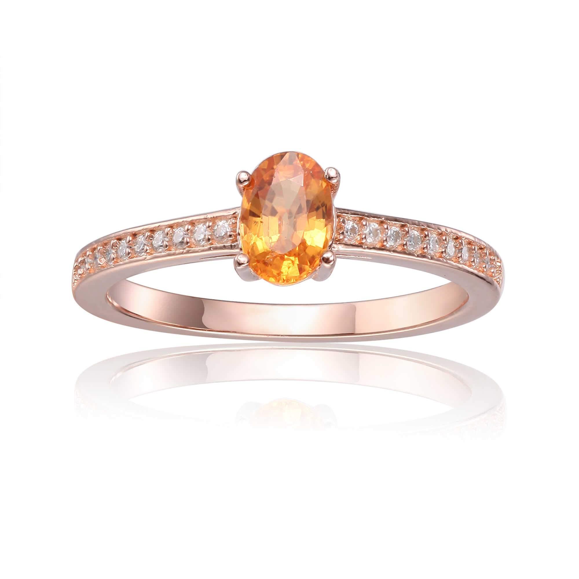 Oval Shaped Solitaire Ring, Spessartite Garnet center stone, classic Sterling Silver Band