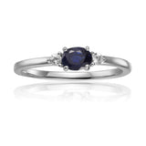 Blue Sapphire Oval Three Stone Ring, dainty style ring, white sapphire accented ring, blue sapphire center stone