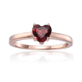 Solitaire Ring in Rose Gold Plated Sterling Silver, Garnet Solitaire Heart Ring