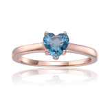 Sterling Silver Heart Shaped Blue Topaz Solitaire Ring, Blue Topaz Solitaire Heart Ring