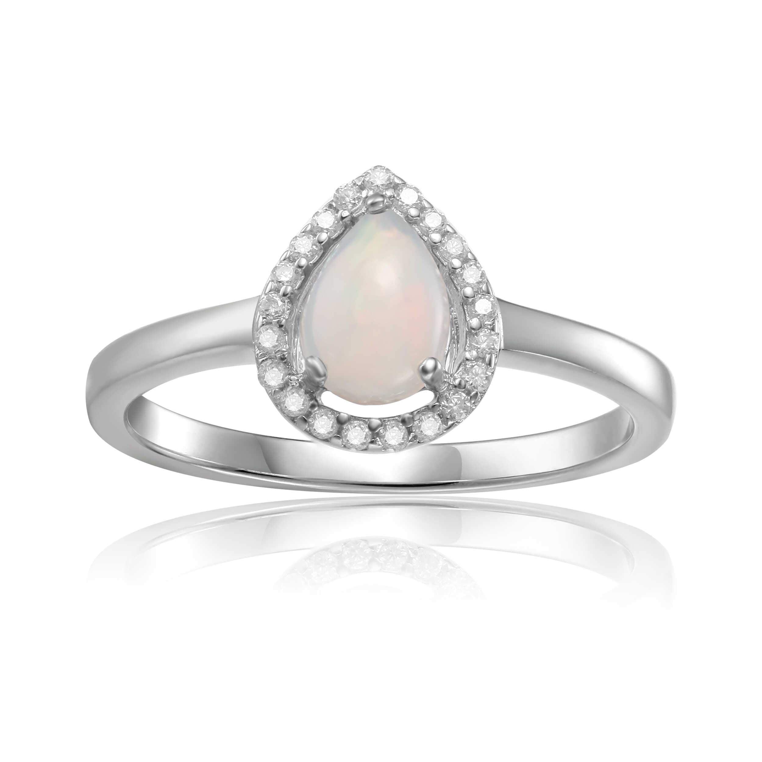 White Opal Teardrop Halo Ring - Main Image