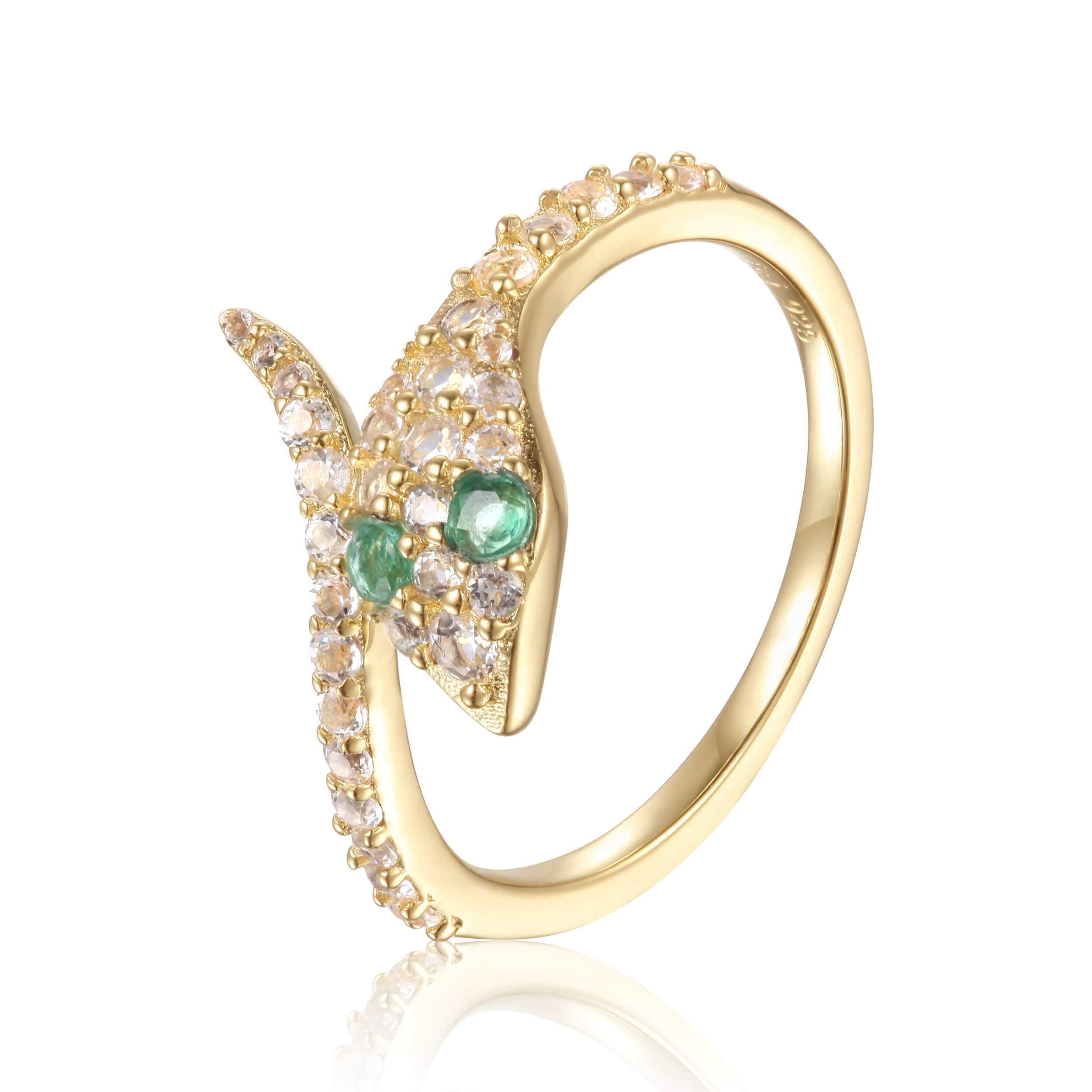 Emerald Eye Snake Ring - FineColorJewels