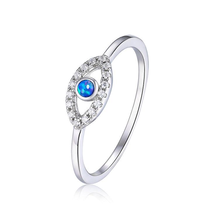 Blue Opal Evil Eye Ring - FineColorJewels