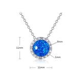 Blue Opal Round Halo Necklace - FineColorJewels