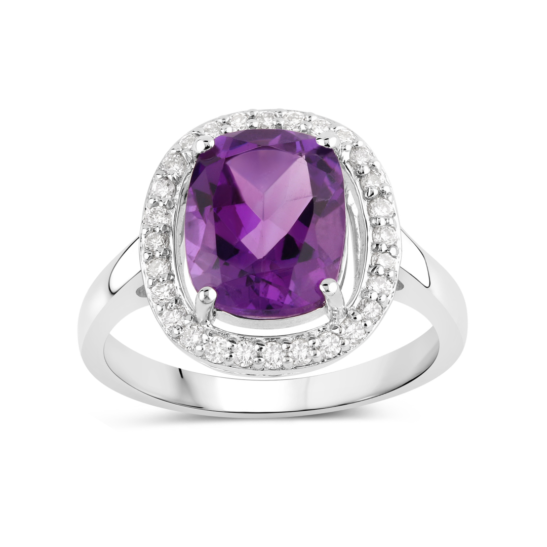Natural Amethyst and Lab Diamond Halo Ring