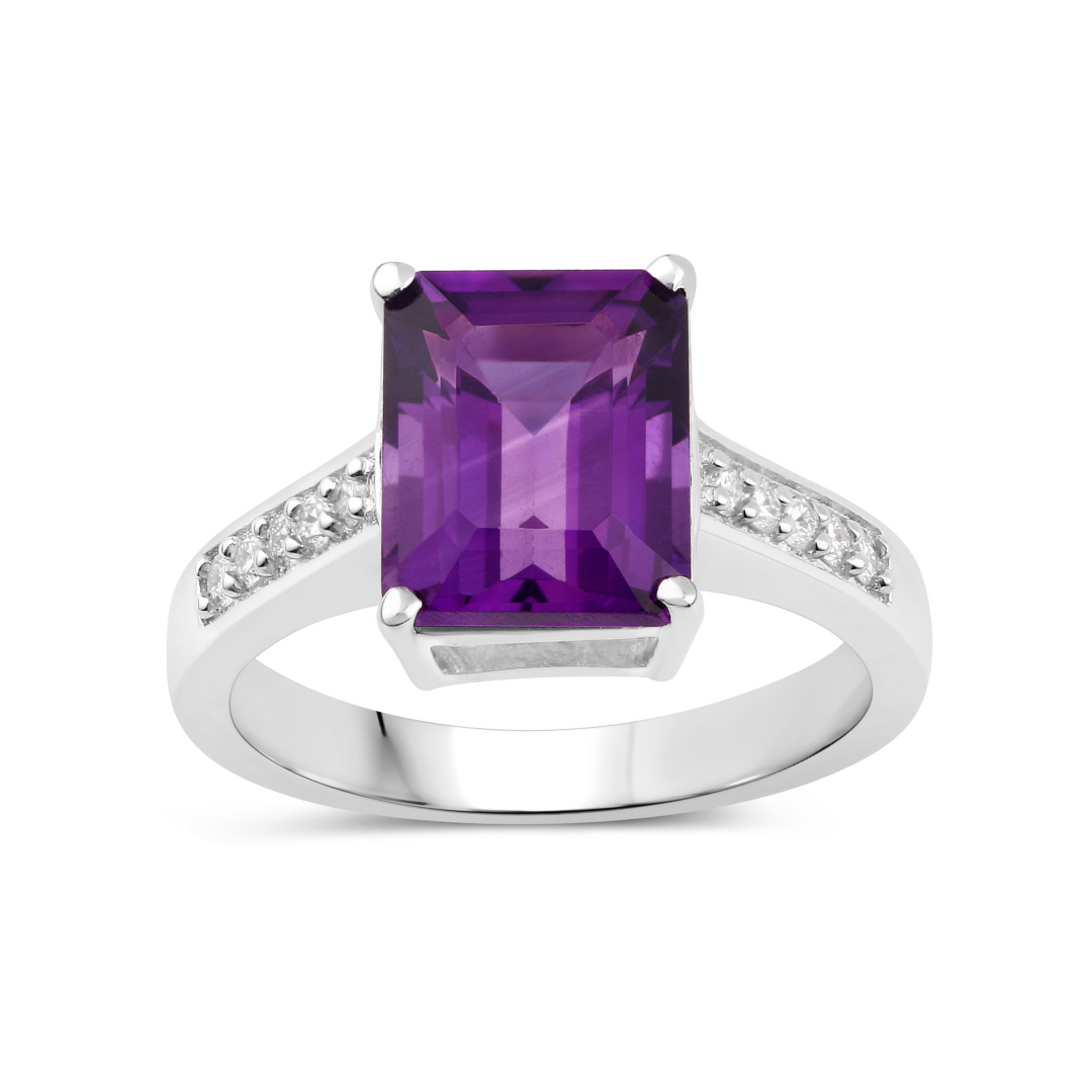 Natural Amethyst and Lab Diamond Bridge Ring