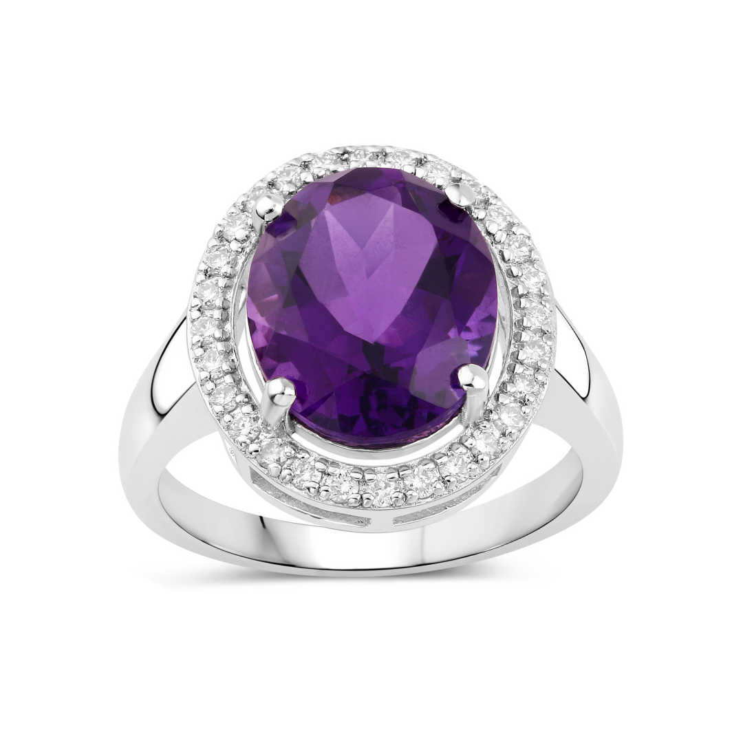 Natural Amethyst Lab Diamond Halo Ring