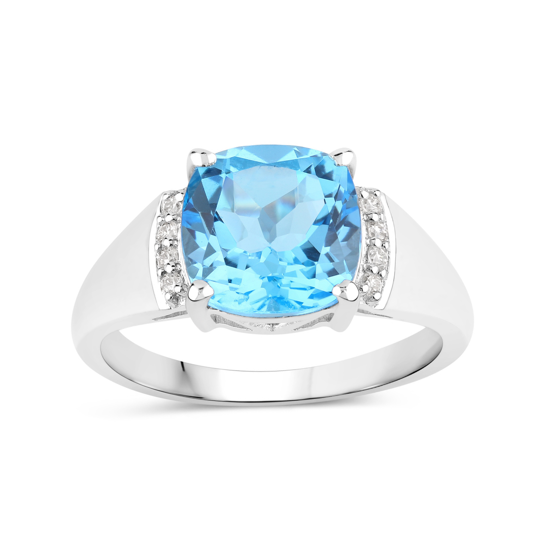 Natural Swiss Blue Topaz and Lab Diamond Cocktail Ring