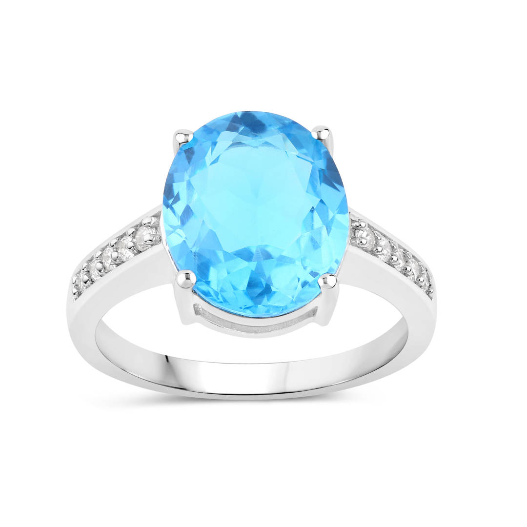 Natural Swiss Blue Topaz and Diamond Bridge Ring