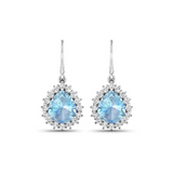 Genuine Aquamarine and Diamond Teardrop Halo Earrings